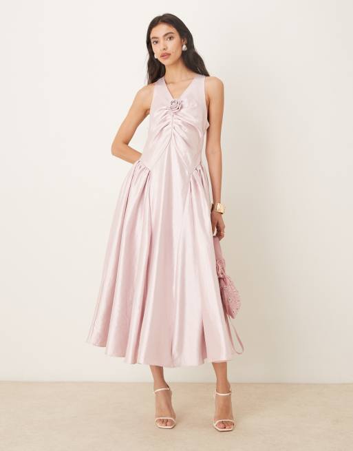 Sister Jane Muse sleeveless taffeta midaxi dress with corsage detail and hip pleats in blush pink