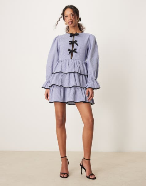 Sister Jane contrast bow striped mini dress in blue