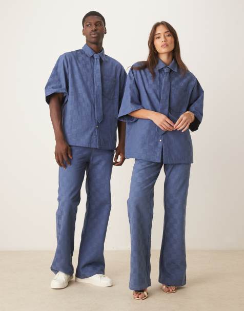 Sister Jane Unisex checkerboard denim jeans co-ord in blue
