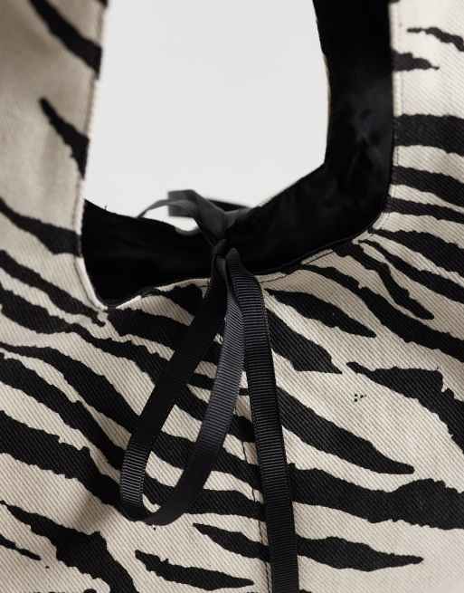 Sister Jane Nuit cotton bow bag co-ord in ivory zebra, 3 of 4