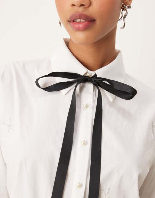 Sister Jane ocean star embroidered blouse in pearl ivory