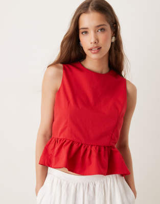 Sister Jane Open Back Peplum Top In Red