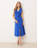 [sister jane] Sister Jane open collar diamonte button midi dress in blue XL BLUE