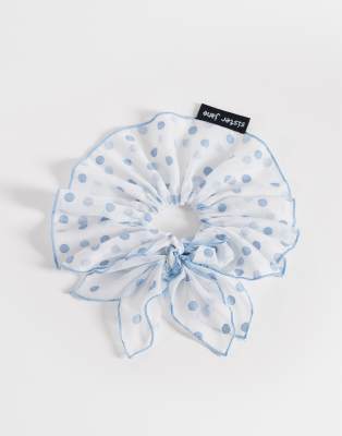 Sister Jane - Oversize-Scrunchie aus Chiffon in Blau mit Polka Dots-Weiß
