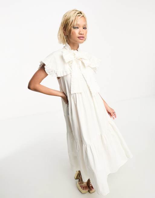 Sister Jane oversized bow cotton midaxi dress in white | ASOS