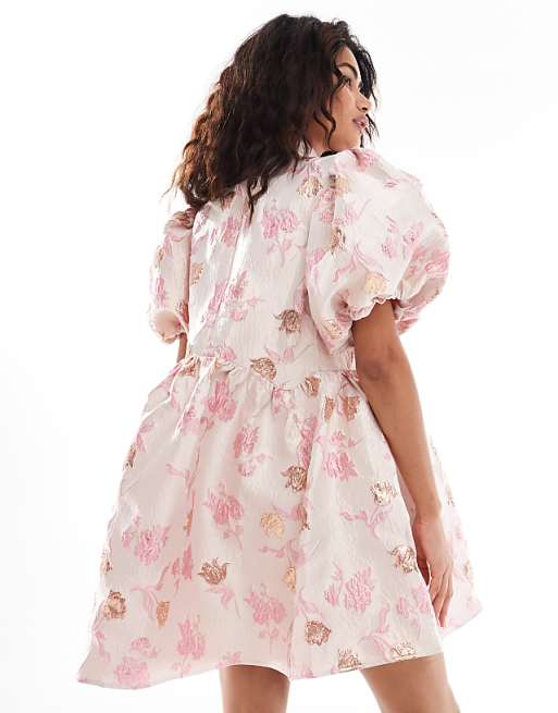 Sister Jane oversized bow jacquard mini dress in powder pink Sister Jane oversized bow jacquard mini dress in powder pink