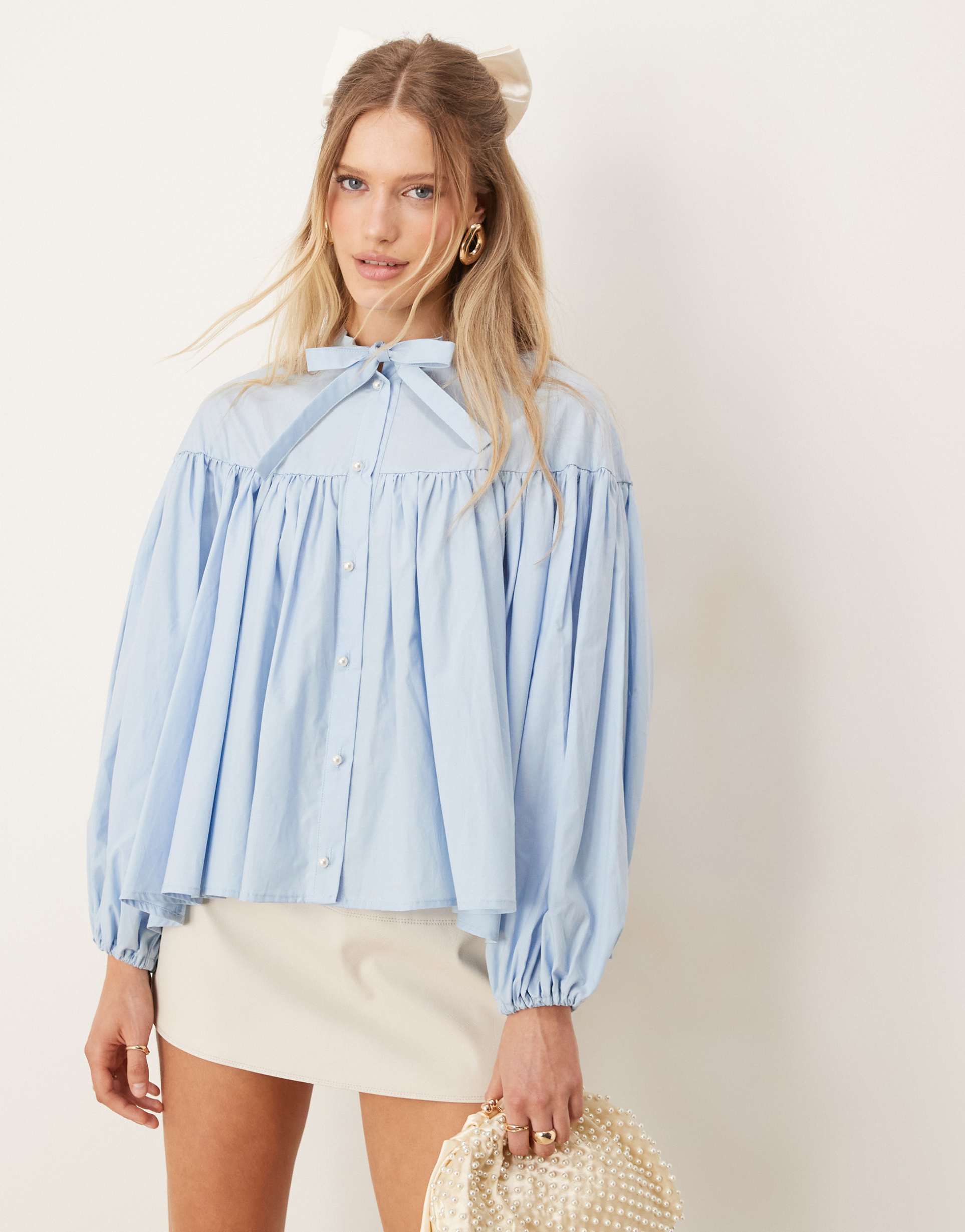 sister jane oversized collar blouse in baby blue