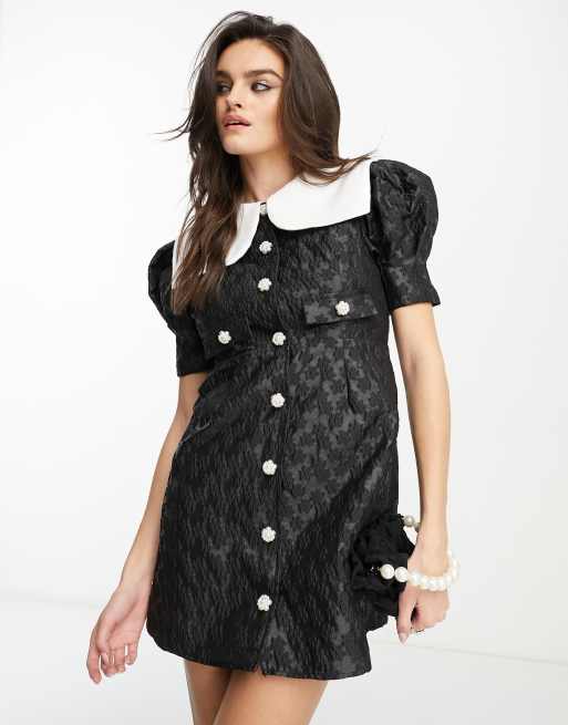 Sister Jane oversized collar button mini dress in black