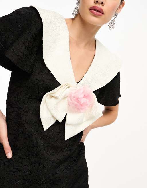 Sister Jane oversized collar corsage mini dress in black | ASOS
