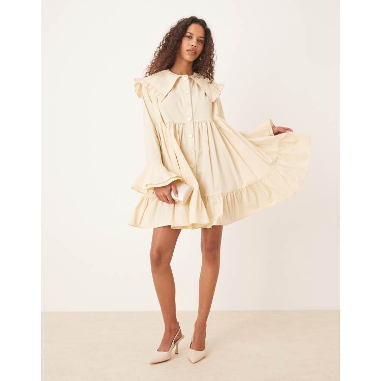 Sister Jane oversized collar frill mini dress with heart button