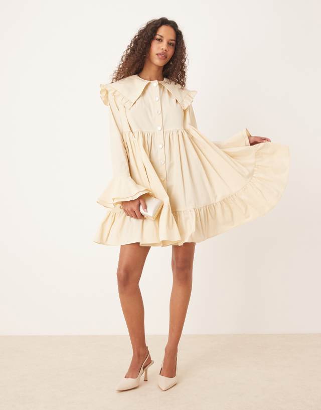 Sister Jane oversized collar frill mini dress with heart button