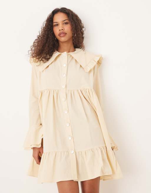 Sister Jane oversized collar frill mini dress with heart button