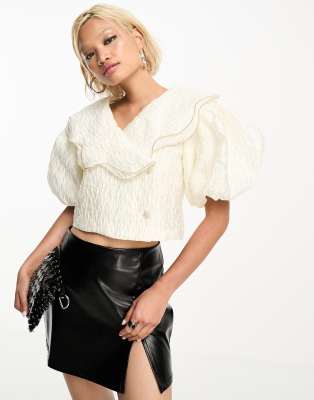 Sister Jane oversized collar jacquard top in white | ASOS