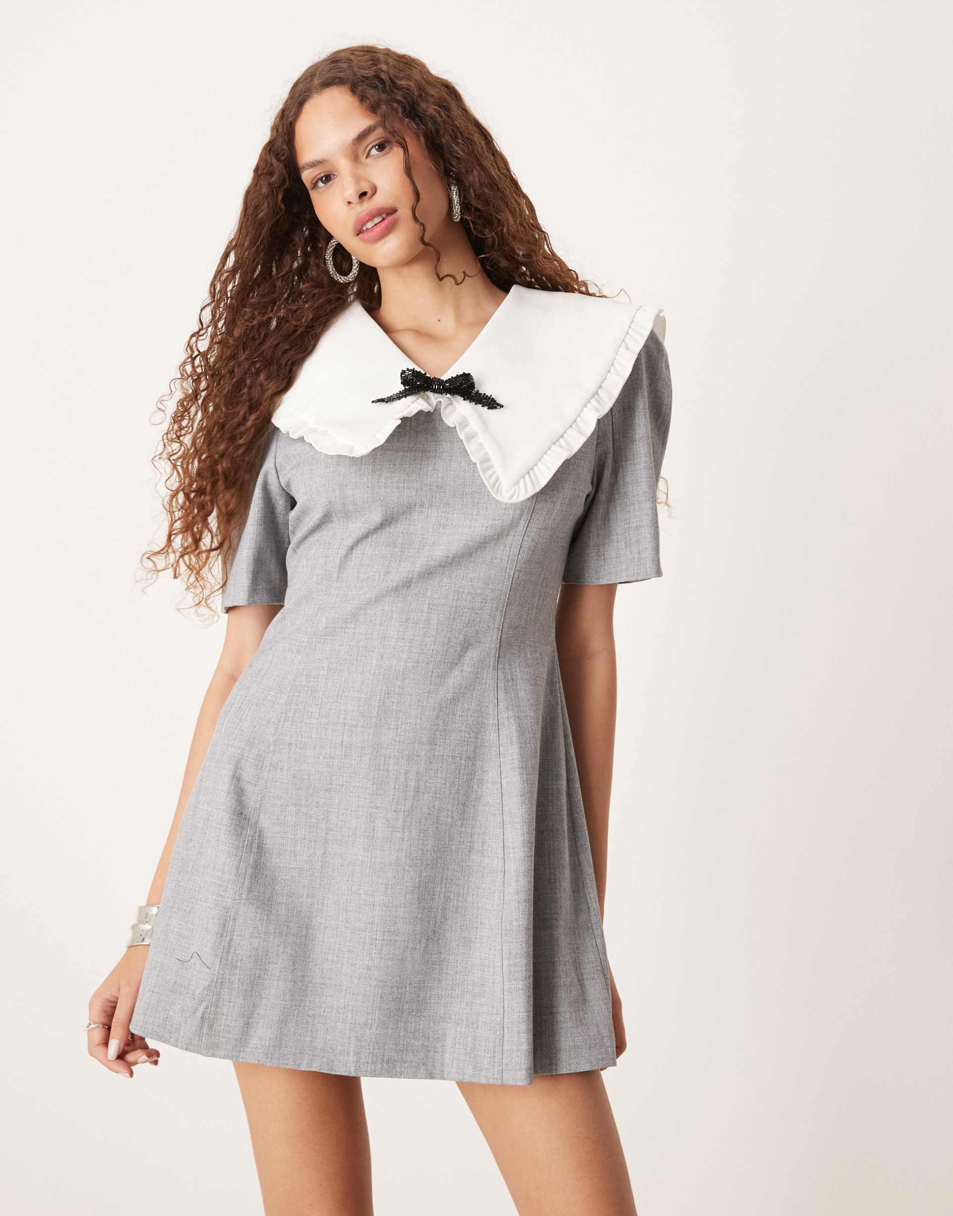 sister jane oversized collar mini dress in gray