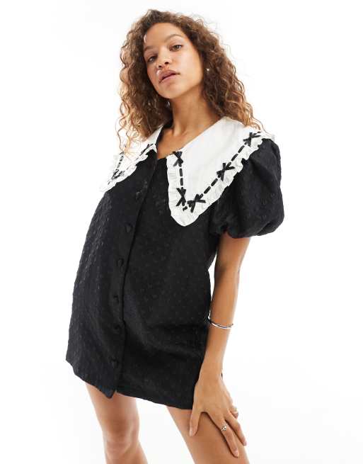 sister jane oversized collar corsage mini dress in black Lutz Velvet Collared Mini Dress