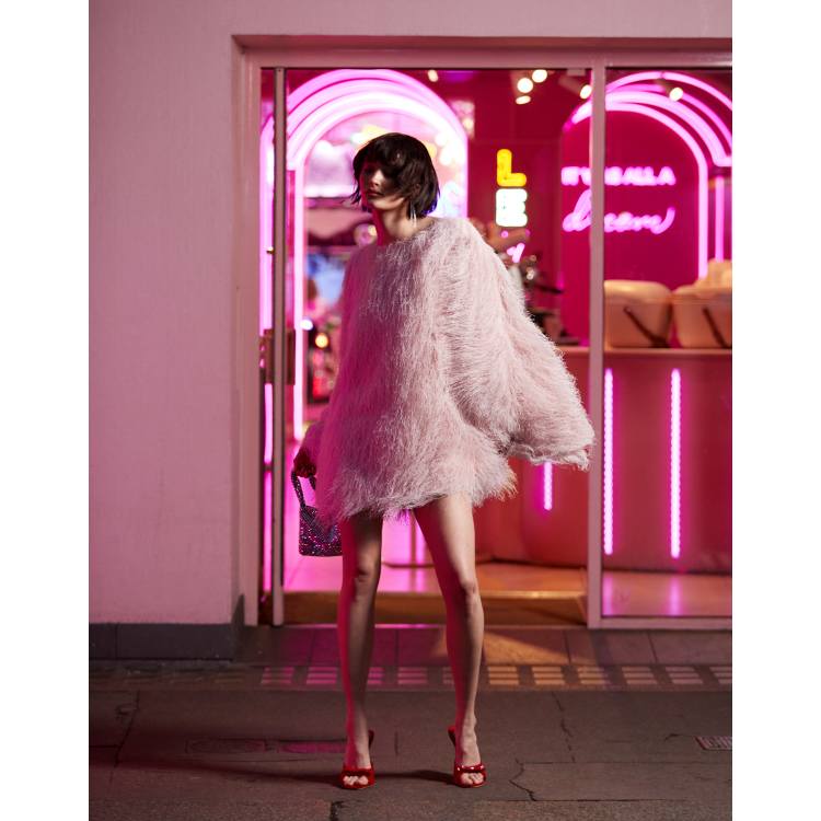 Sister Jane oversized fringe mini dress in powder pink | ASOS
