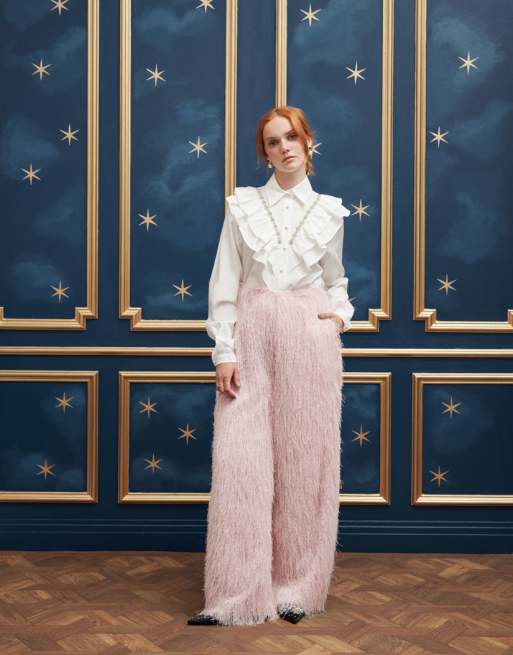 Sister Jane oversized fringe pants in powder pink