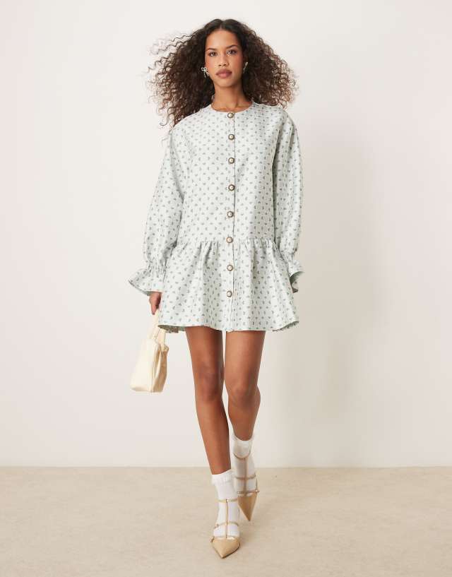 Sister Jane oversized jacquard mini dress in light green | ASOS