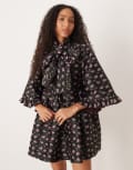 [sister jane] Sister Jane oversized pussybow jacquard mini dress in black floral XS BLACK