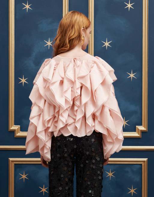 Sister Jane oversized ruffle blouse in dusty pink | ASOS