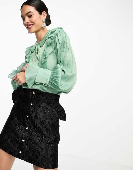 Green hot sale ruffle shirt