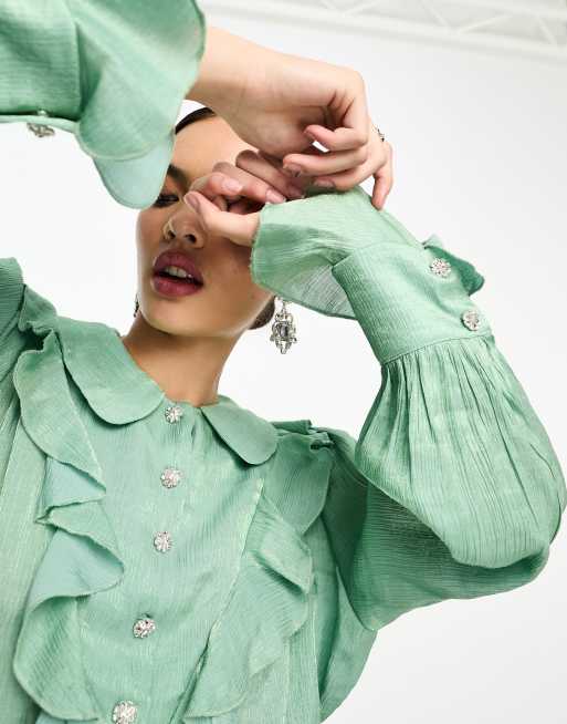 Sister Jane oversized ruffle shirt in green