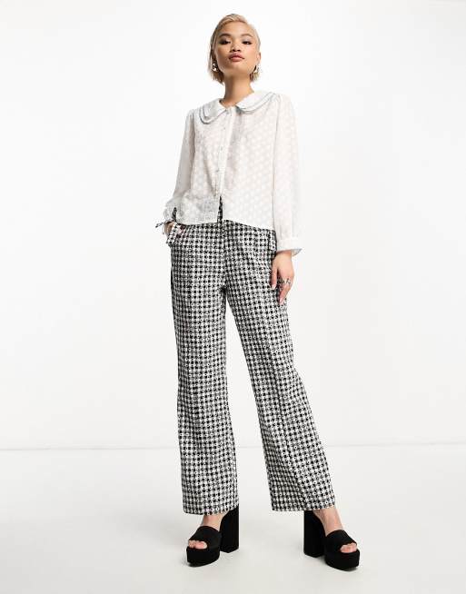 Sister Jane Pantaloni a zampa neri a quadretti con fiocco in