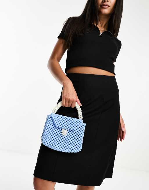 Sister Jane pearl embellished mini bag in blue | ASOS