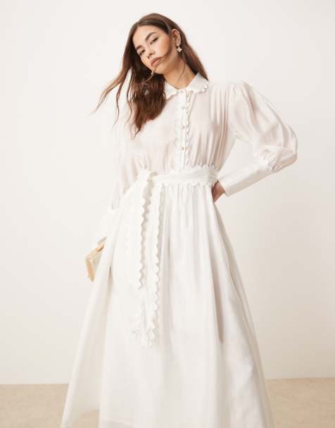 Sister Jane embellished button midi shirt dress in pearl white