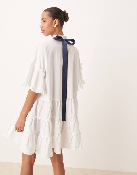 Sister Jane contrast bow mini dress in pearl white