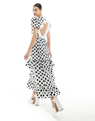 Perry polka dot midi dress in black and white-Multi