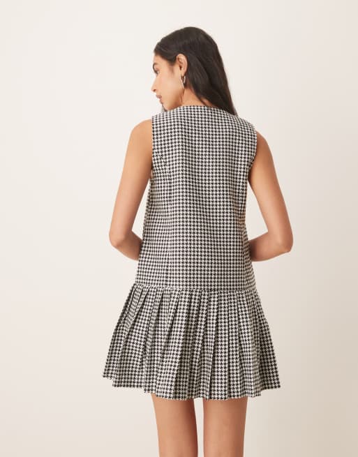 Sister Jane Petal houndstooth mini dress in black and white, 3 of 4