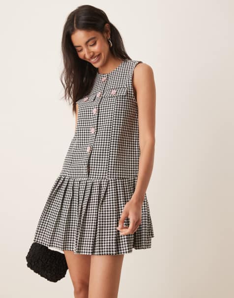 Sister Jane Petal Houndstooth mini dress in mono - view 1