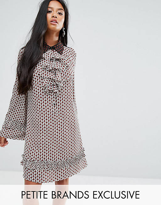 Sister Jane Petite Dress With Collar And Frills In Tile Print | ASOS