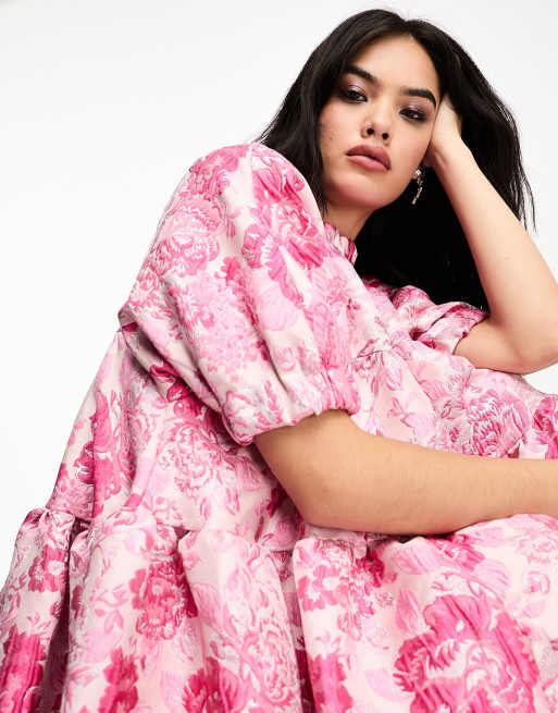 Sister Jane - Pink minikjole med rose-blomstermønster i jacquard, 3 af 4