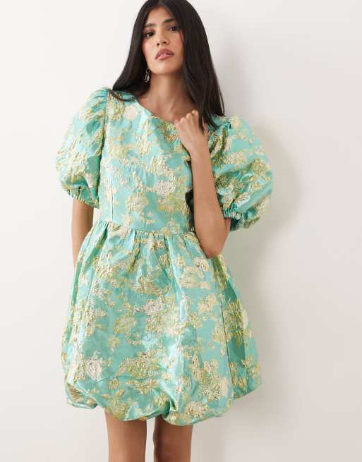 ワンピース Airy volume sleeve dress pistachio Sister Jane Pistachio jacquard puff sleeve mini dress in pistachio
