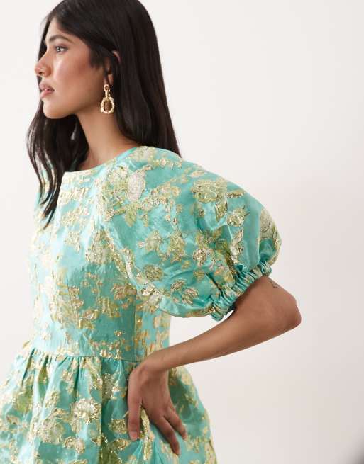 Sister Jane Pistachio jacquard puff sleeve mini dress in pistachio