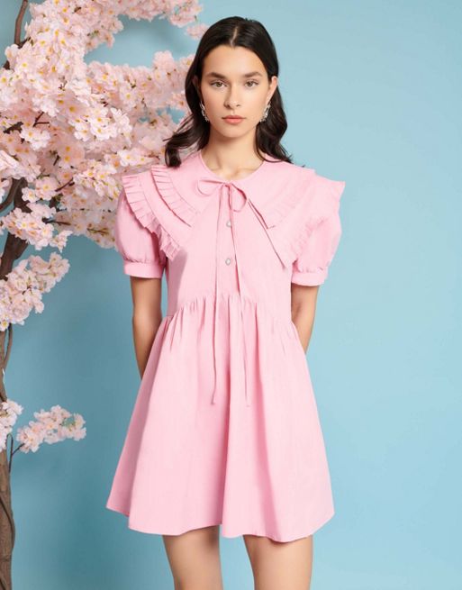 Sister Jane pleat mini dress with collar in pink