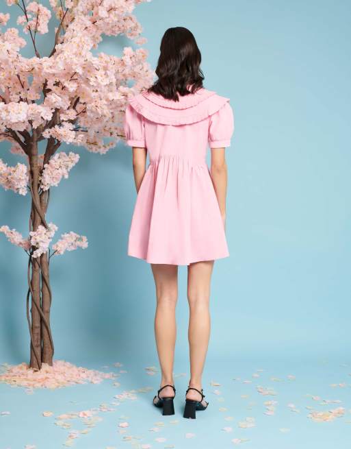 Sister Jane pleat mini dress with collar in pink | ASOS