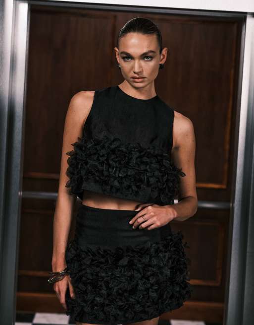 Sister Jane Plume organza top co-ord in black