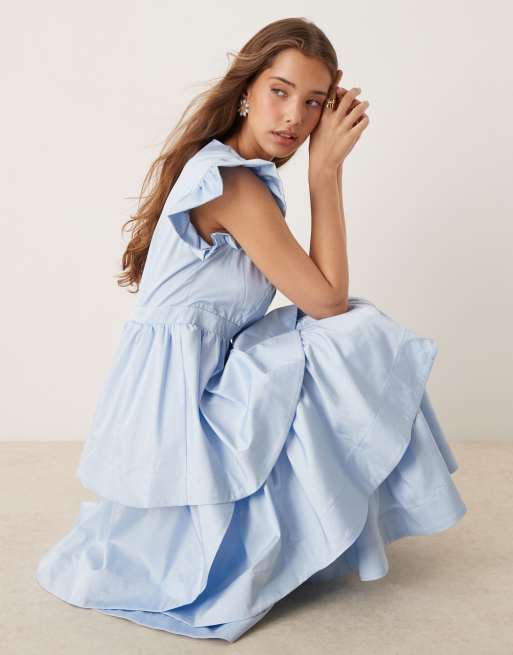 Sister Jane plunge tiered midaxi dress in powder blue | ASOS