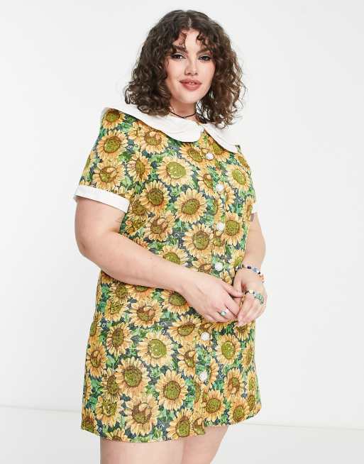 Sister Jane Plus - Vestito a trapezio in jacquard con stampa con girasoli