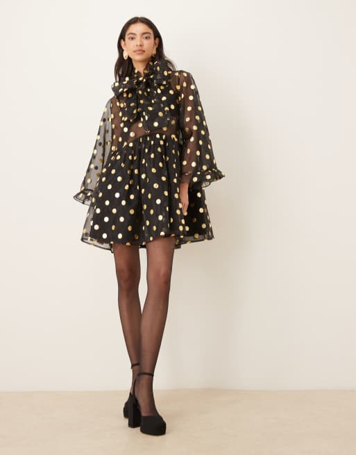 Sister Jane polka dot organza mini swing dress in black