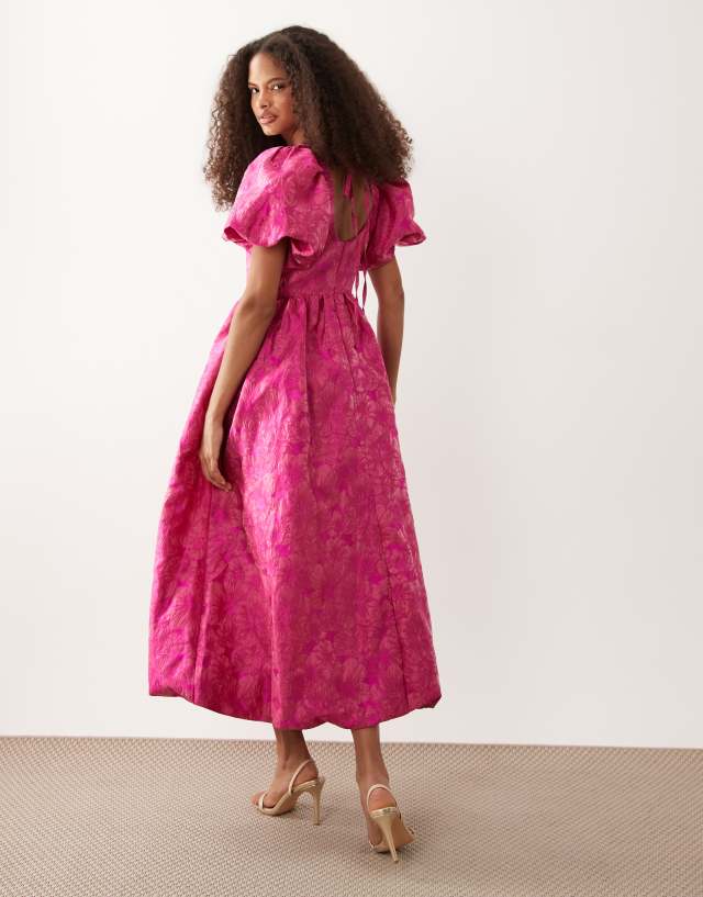 Sister Jane Pomegranate jacquard scoop neck puff sleeve maxi in