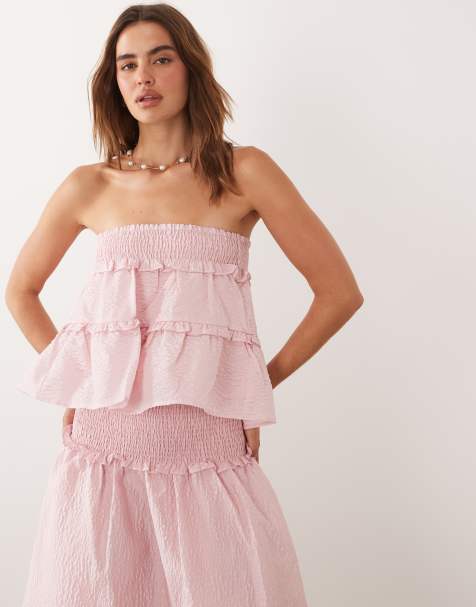 Sister Jane Prim organza shirred detail tiered bandeau top in light pink (part of a set) - view 1