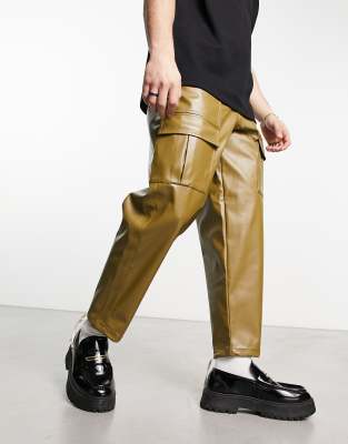 sister jane Sister Jane PU smart cargo trousers in khaki-Green