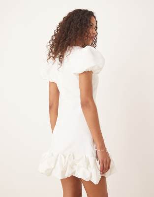 Sister Jane puff hem jacquard mini dress in ivory