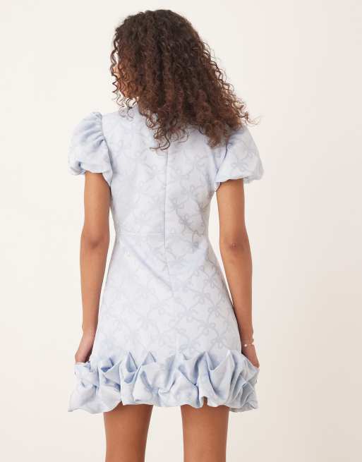 Sister Jane puff hem jacquard mini dress in powder blue, 4 of 4