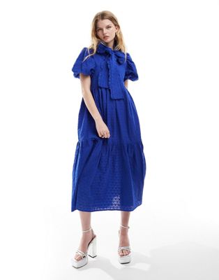 Sister Jane Puff Sleeve Bow Midaxi Dress In Cobalt Blue