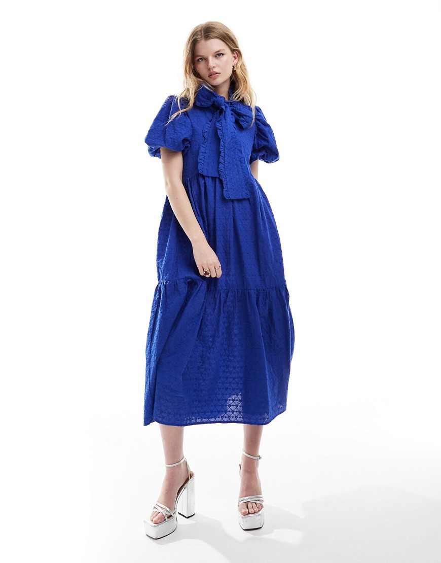 Sister Jane puff sleeve bow midaxi dress in cobalt blue